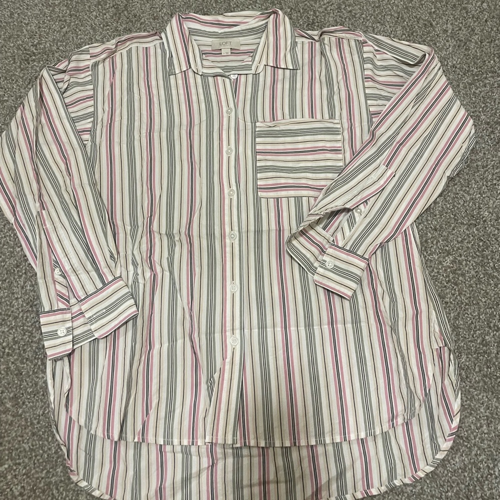 LOFT Multicolor Striped Button Down Shirt